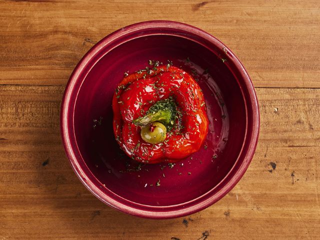 Roasted red pimiento served at El Pimiento Restaurant, Spanish restaurant in Miami with authentic Spanish cuisine.